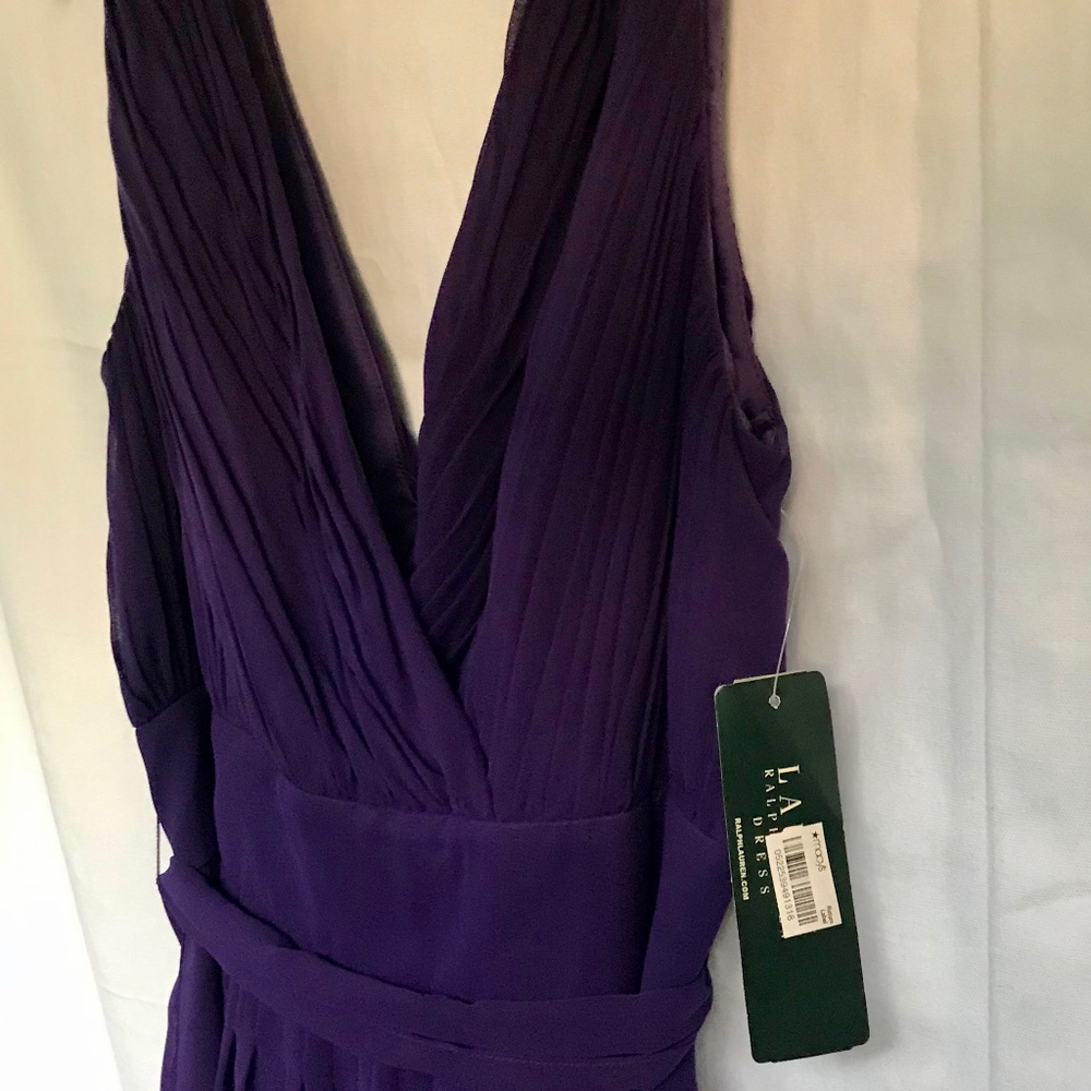 Sleeveless purple agate chiffon dress with pleated bodice flared skirt size 10